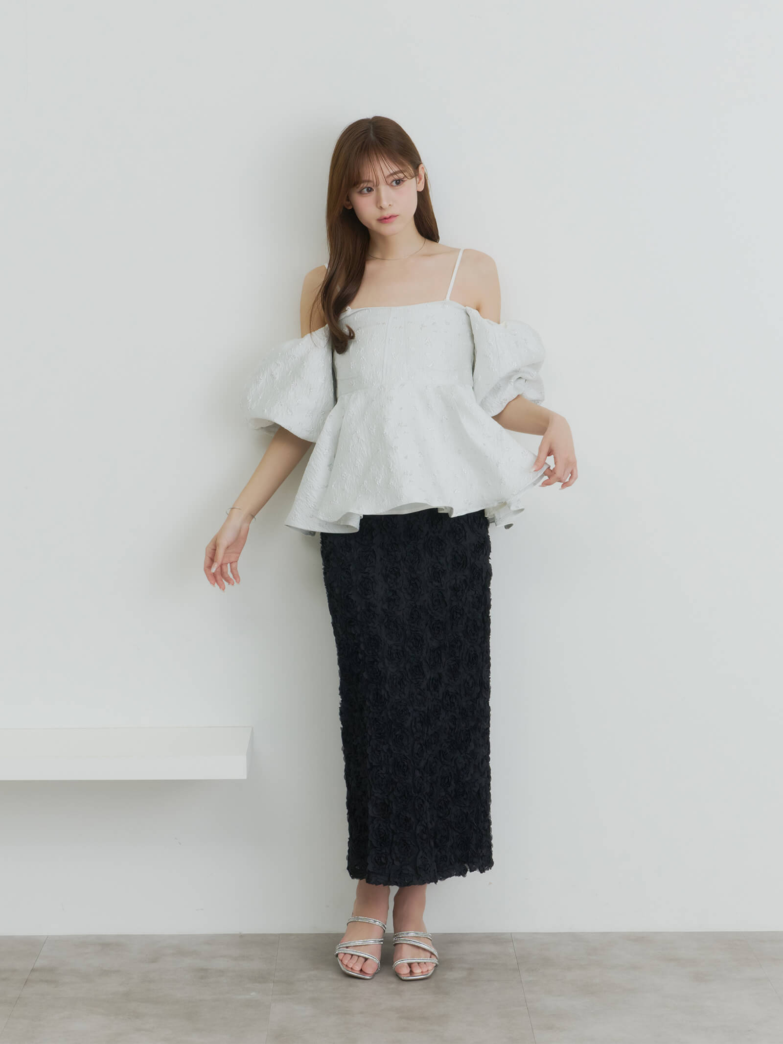 coordinate】フラワージャガードペプラムビスチェ+フラワーIラインスカート
