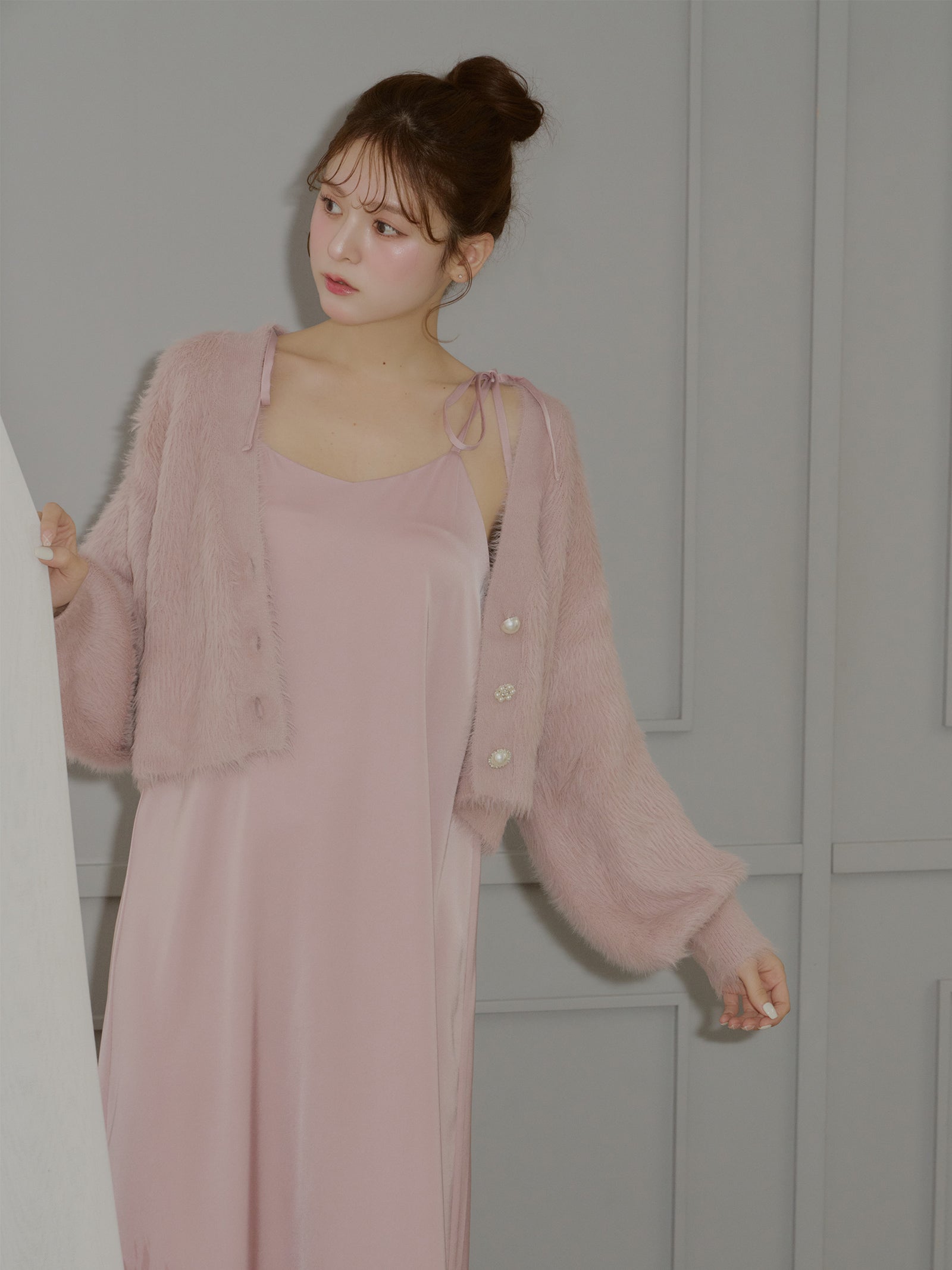 パールボタンシャギーニットルームウェア