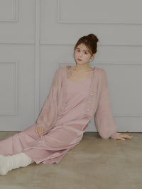 パールボタンシャギーニットルームウェア