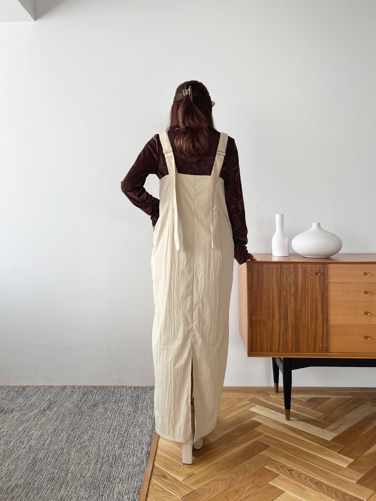 ハイウエストジャンパースカート She's Closet ジャンパースカート ハイウエストフロントジップ