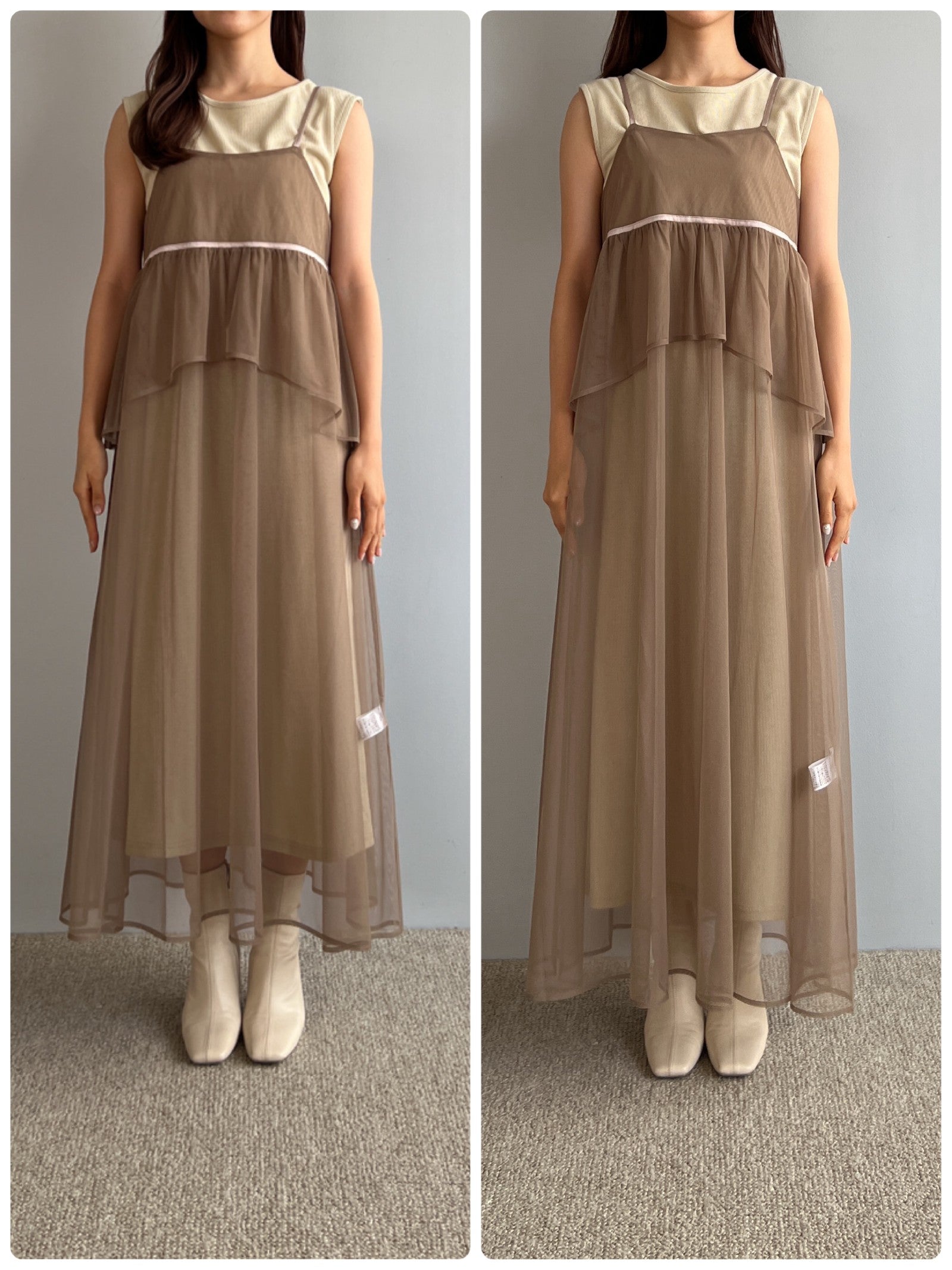 デコレーションケーキキャミソールワンピース　グレー forksy.】【オケージョン対応】オーガンジーパールトップス