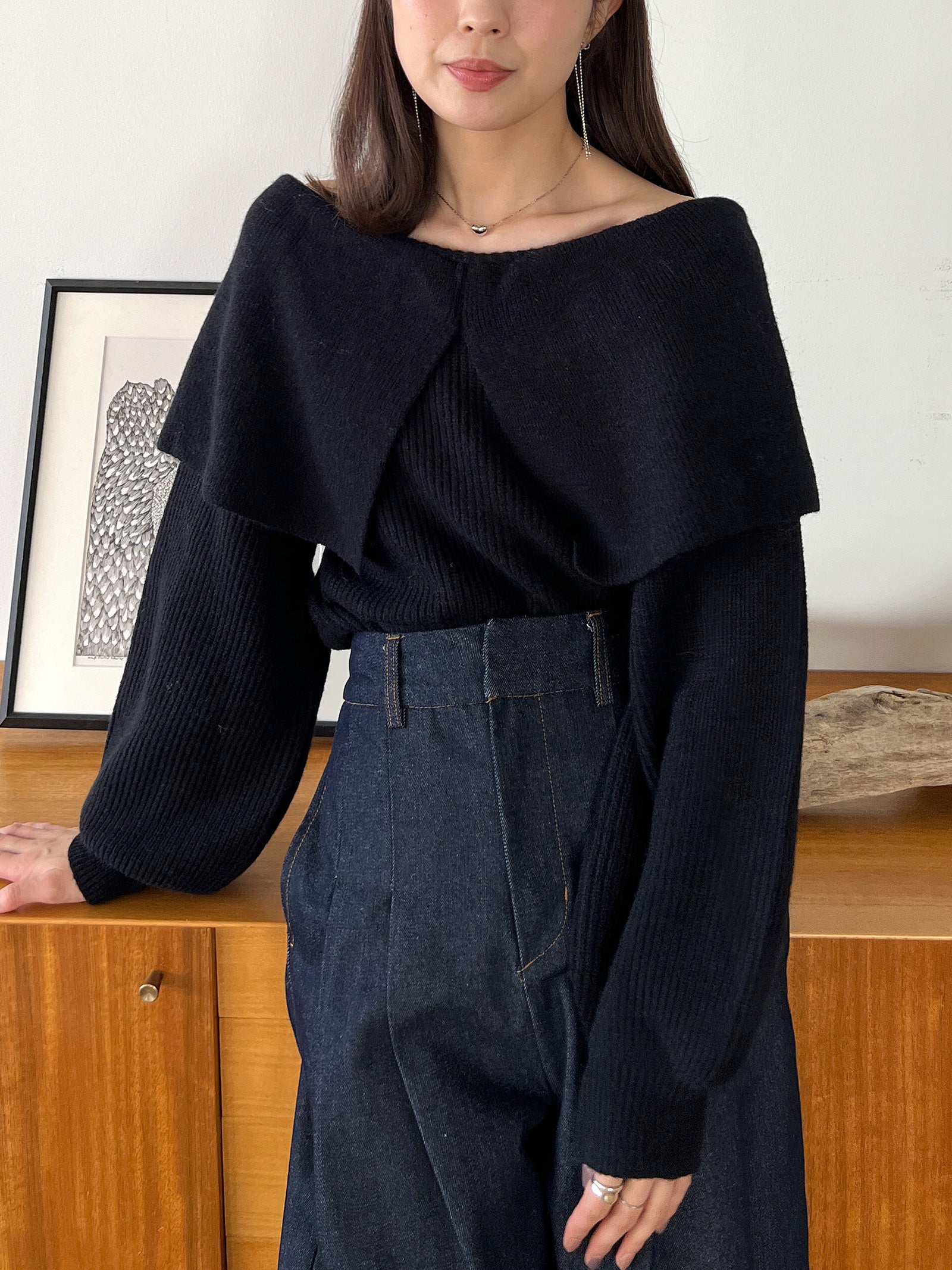 ブラック ケープスタイル ニット 2WAYケープスタイルニット - SOÉJU online store｜上質な大人の女性の