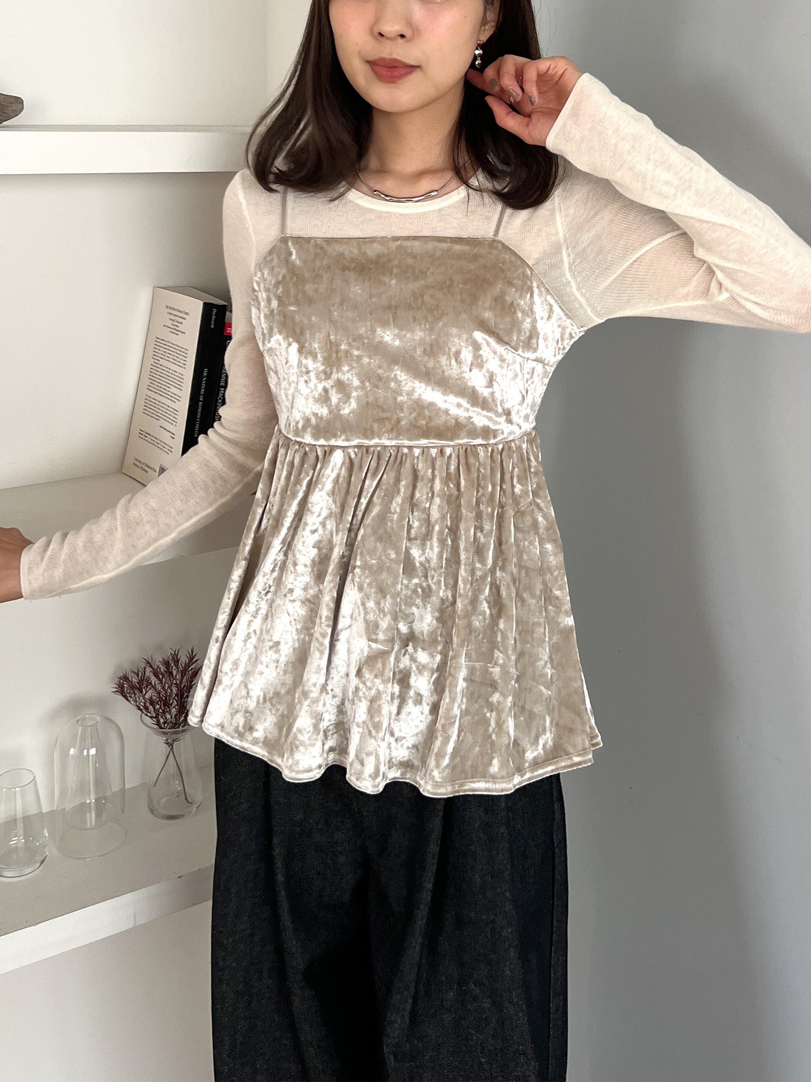 バックギャザーベロアキャミソール