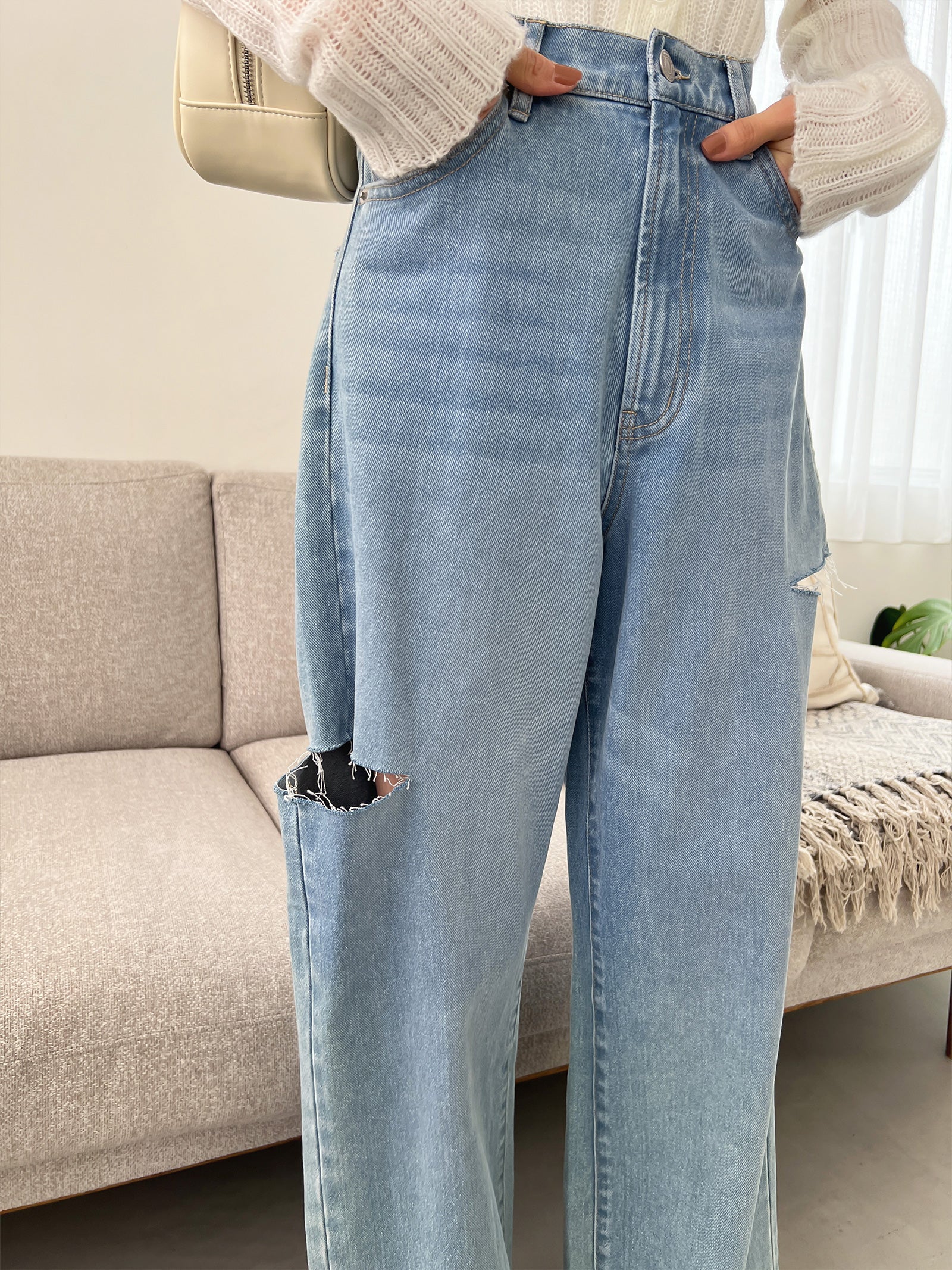 【mic】サイドカットデニムパンツ