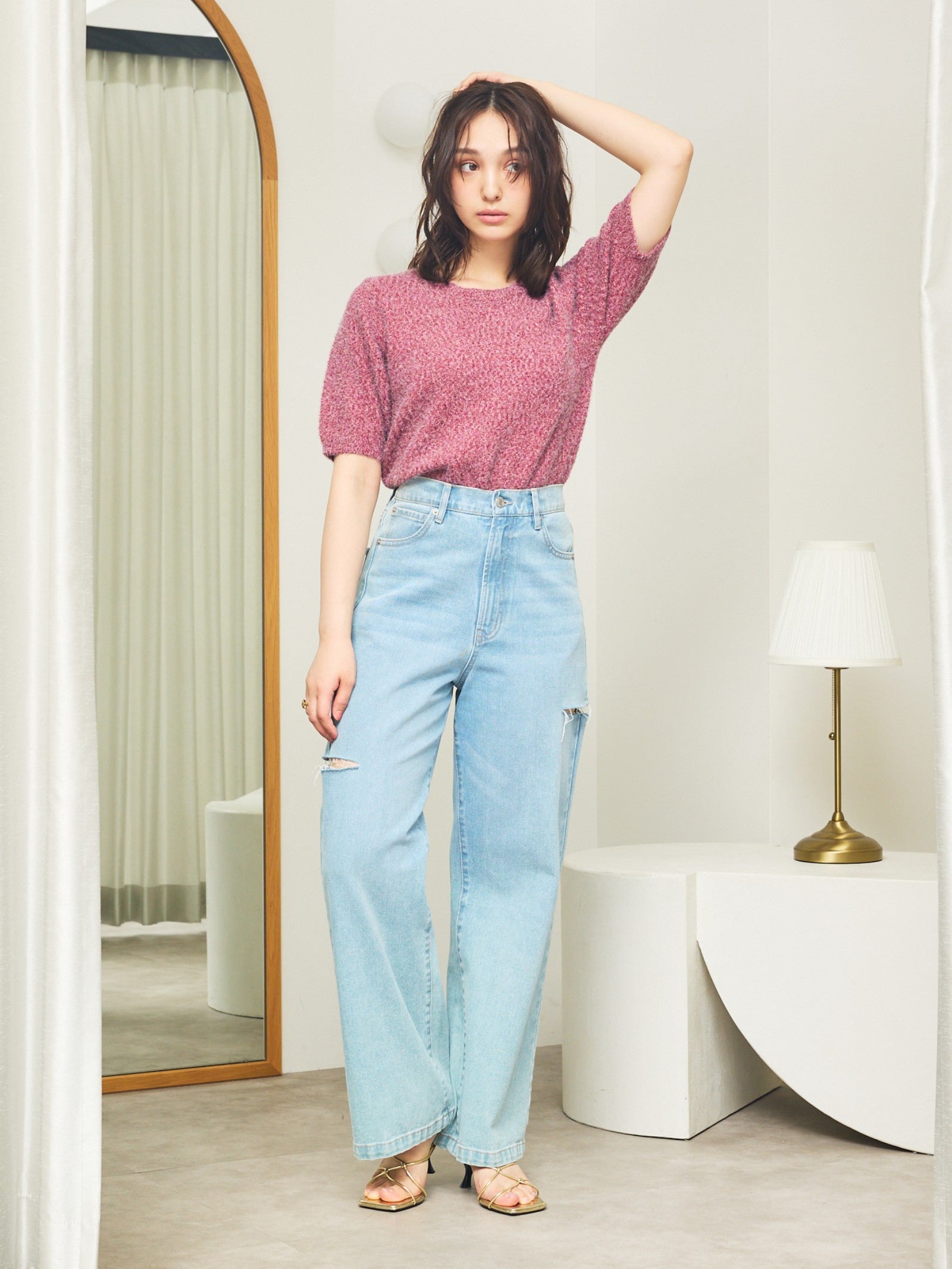 サイドカットデニムパンツ