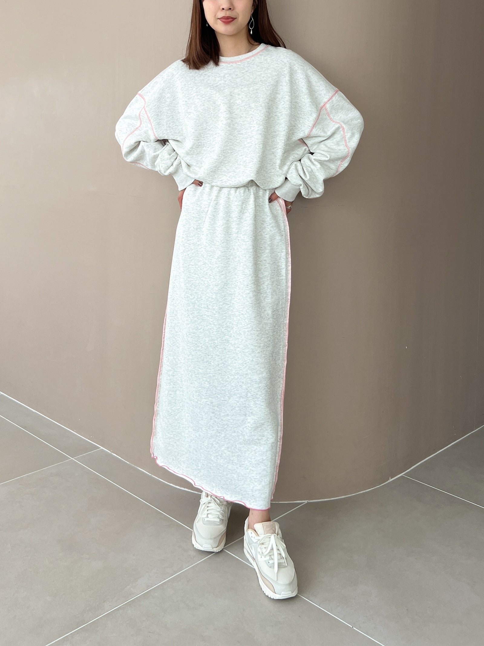 配色ステッチスウェットスカート