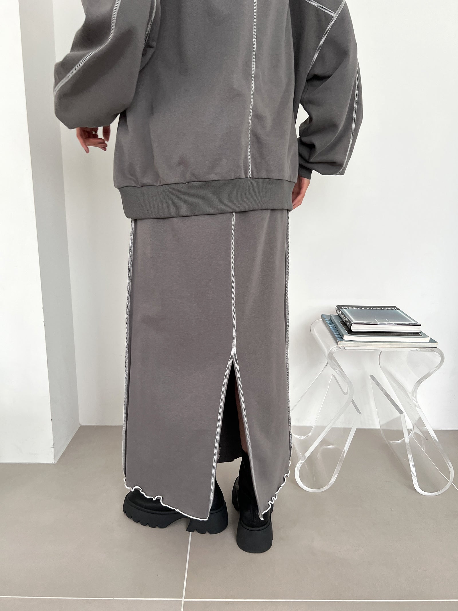 配色ステッチスウェットスカート