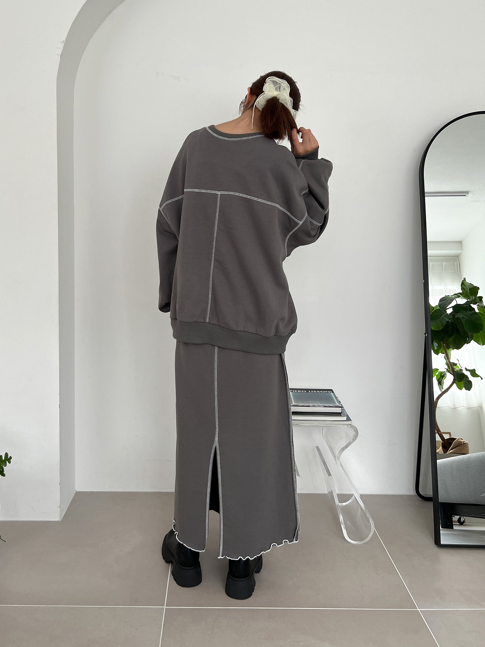 配色ステッチスウェットスカート