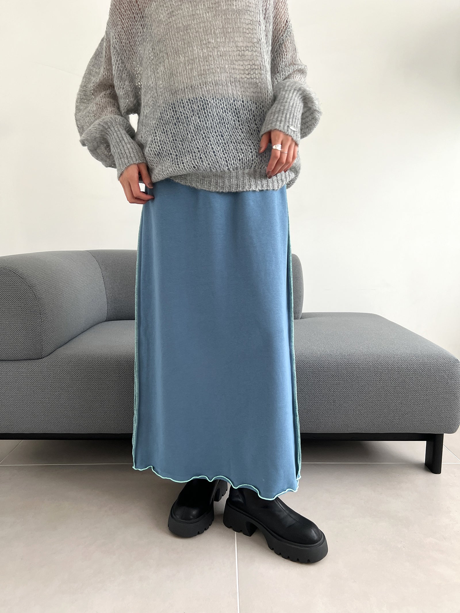 【新品】ESICA 配色ステッチロコプルオーバー スウェット ロングスカート 配色ステッチスウェットスカート