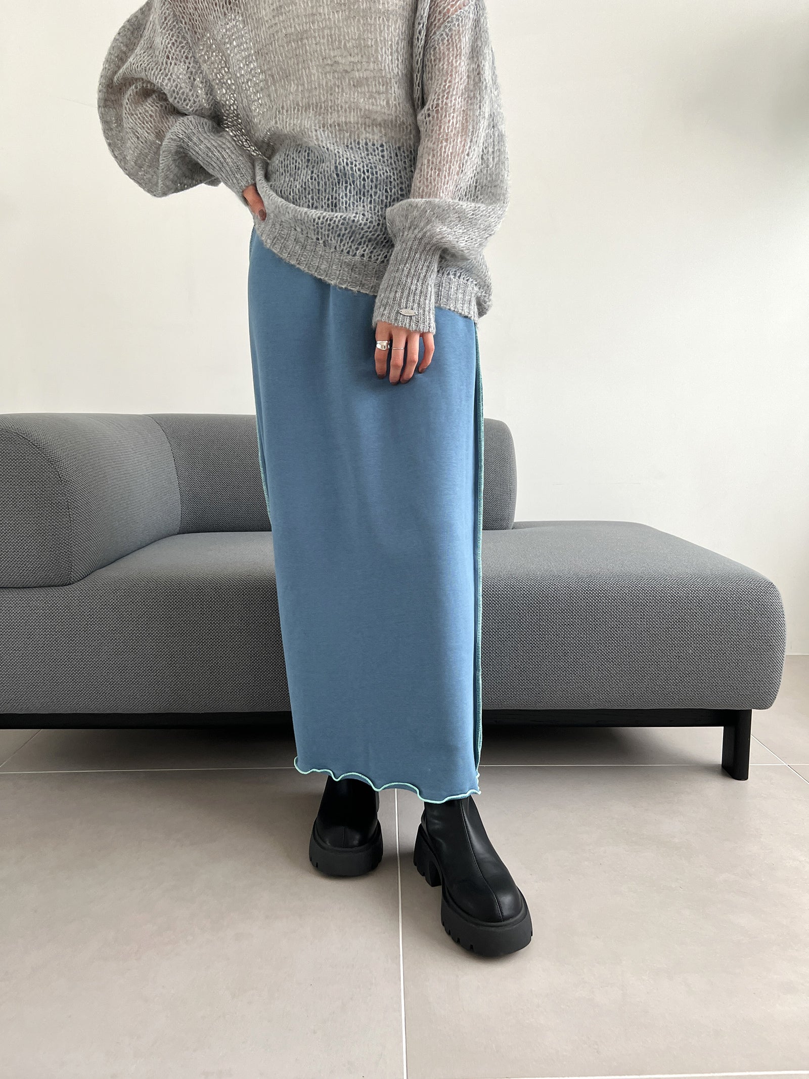 配色ステッチスウェットスカート