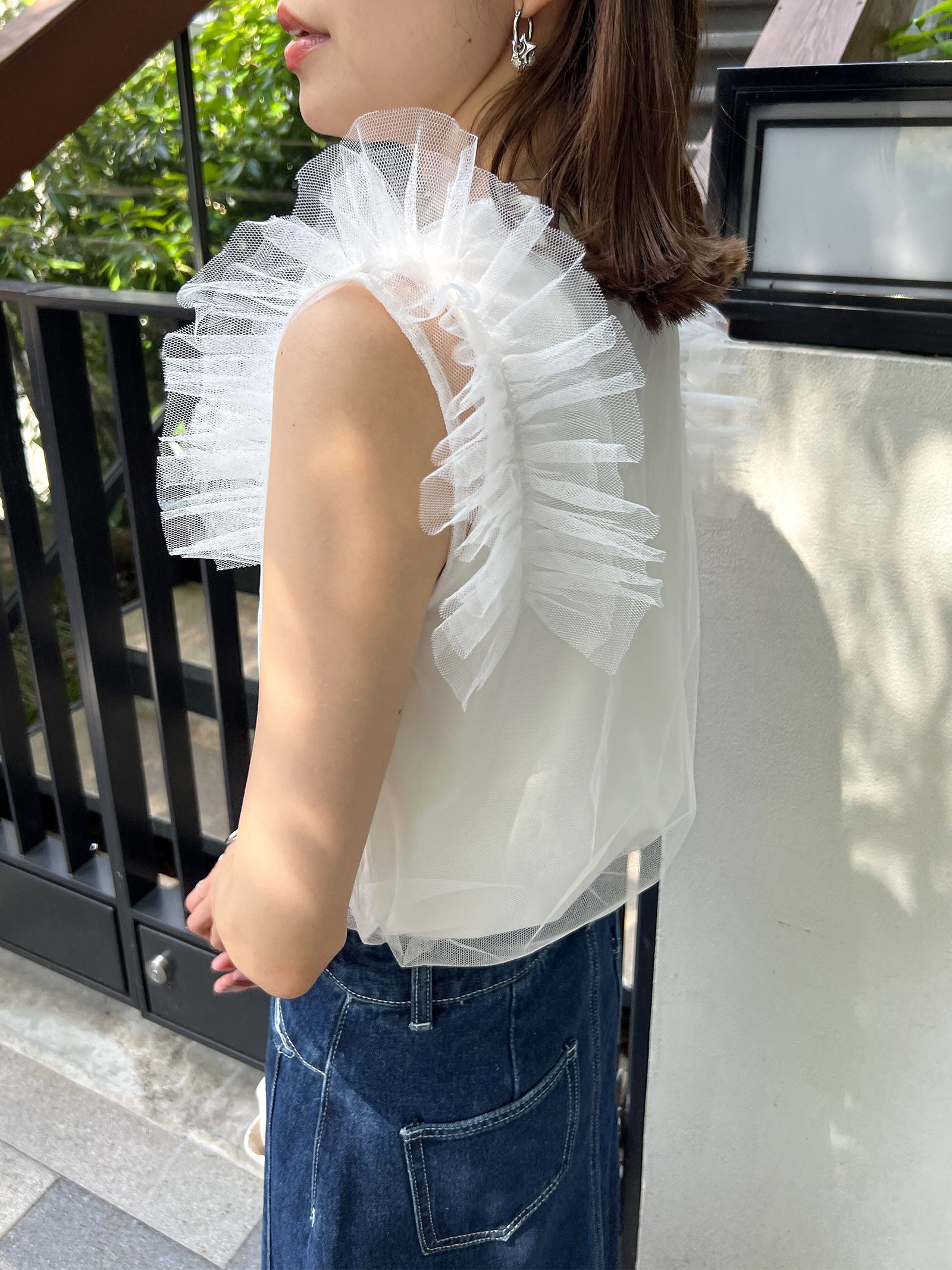 Riu チュールトップス　ホワイト Riu チュールトップス ホワイト