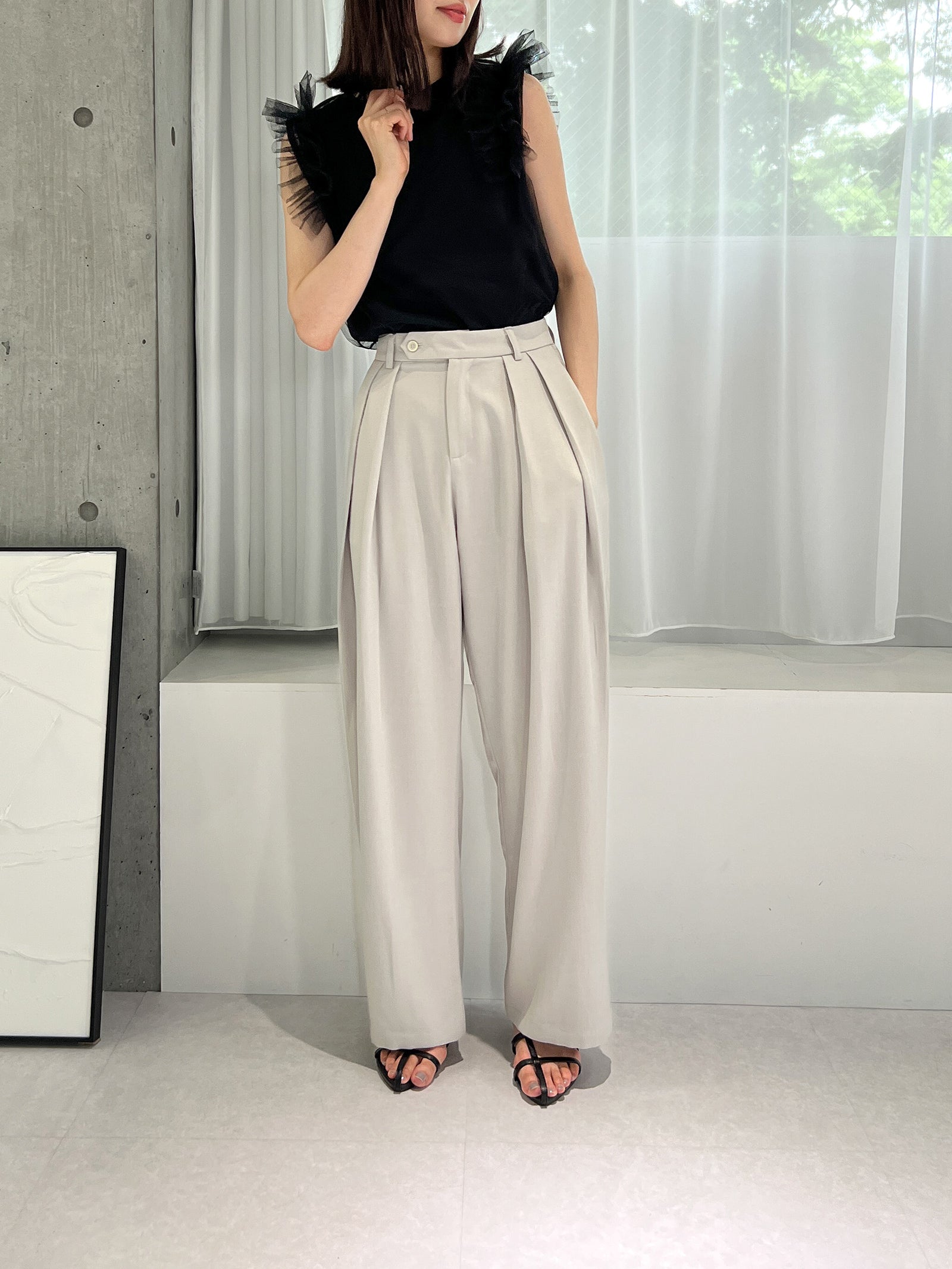 チュール肩フリルTシャツ