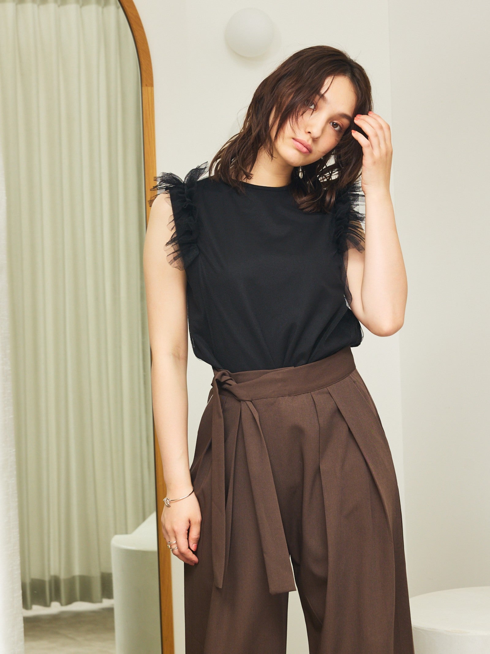 【確認用】【売却済】チュールカットソー カットソー×チュール切替長袖トップス[品番：TAXW0009773]｜TAXI