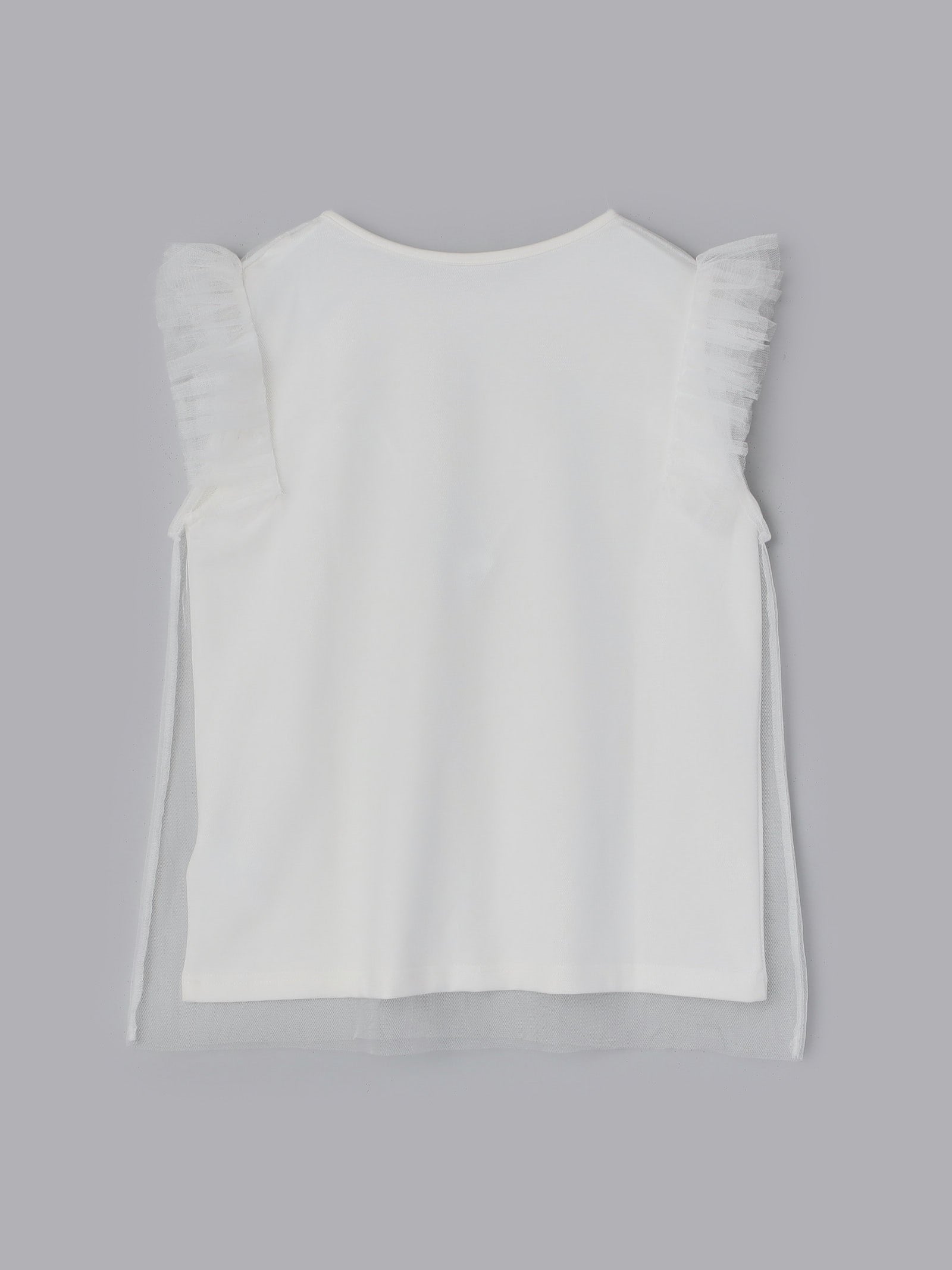 チュール肩フリルTシャツ