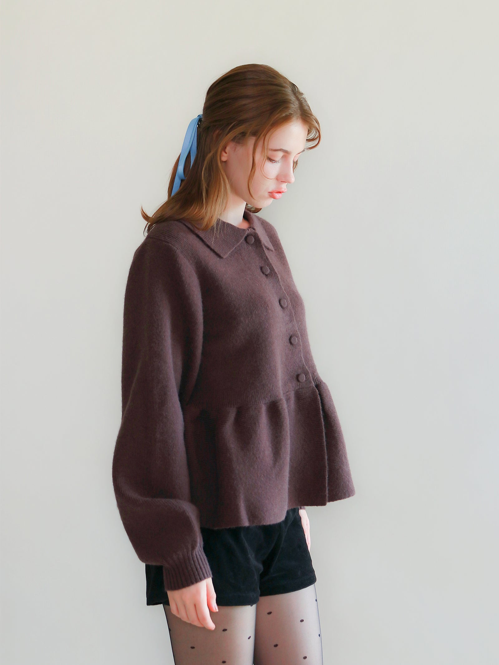 【mic】クラシックペプラムニットカーディガン