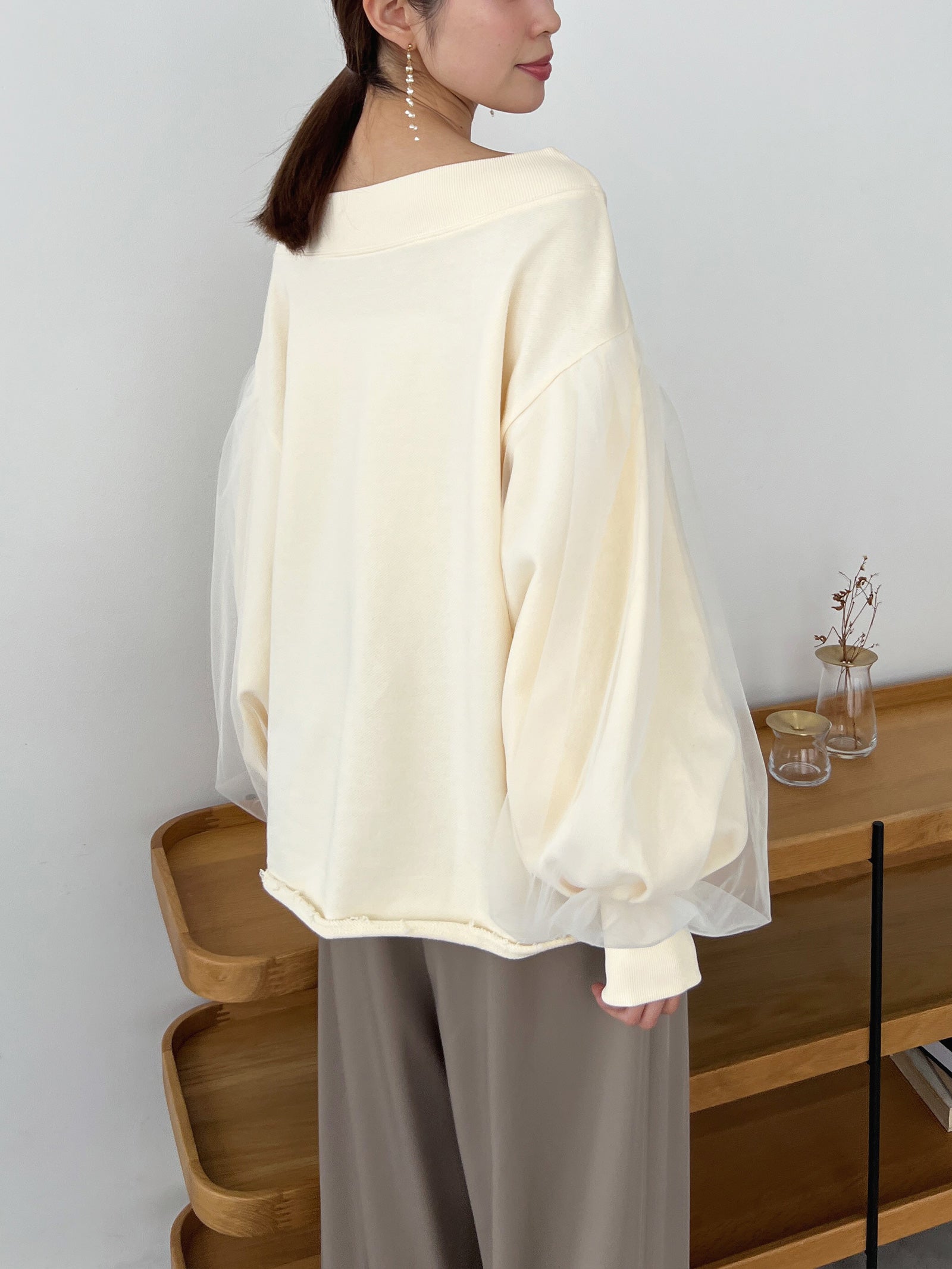 【極美品✨】martinique ふわふわ　ボートネックプルオーバー　ブラウン チュールドッキングボートネックスウェット