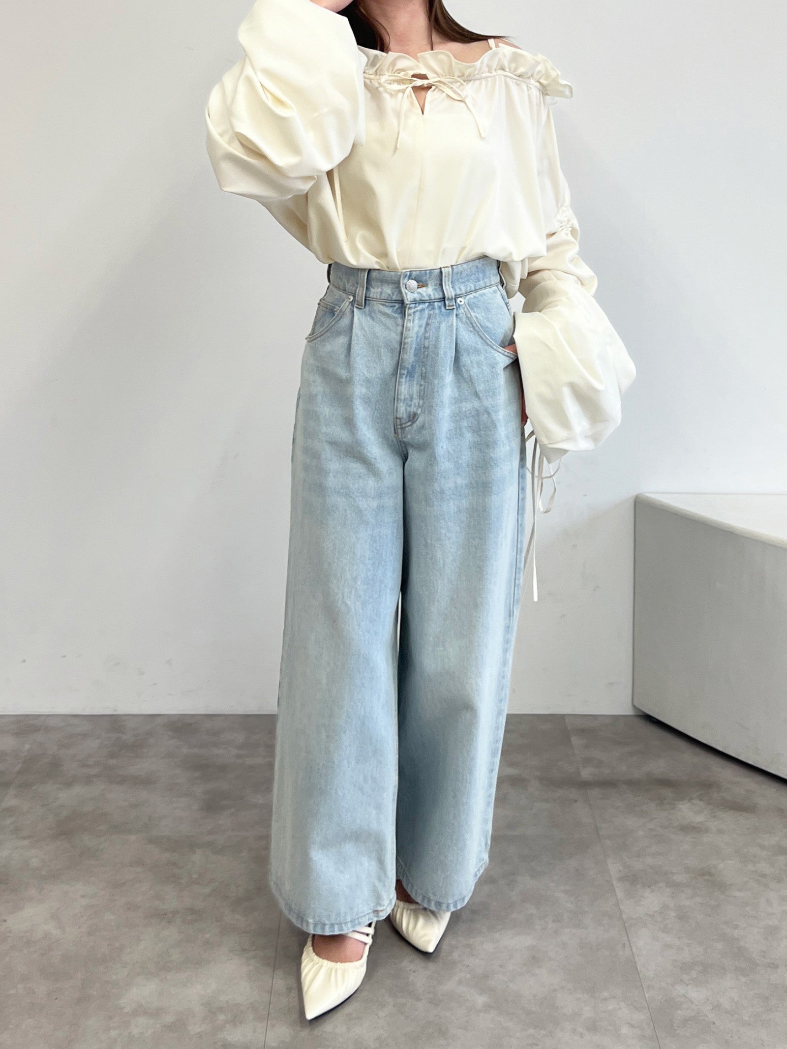 【mic】ハイウエストワイドデニムパンツ
