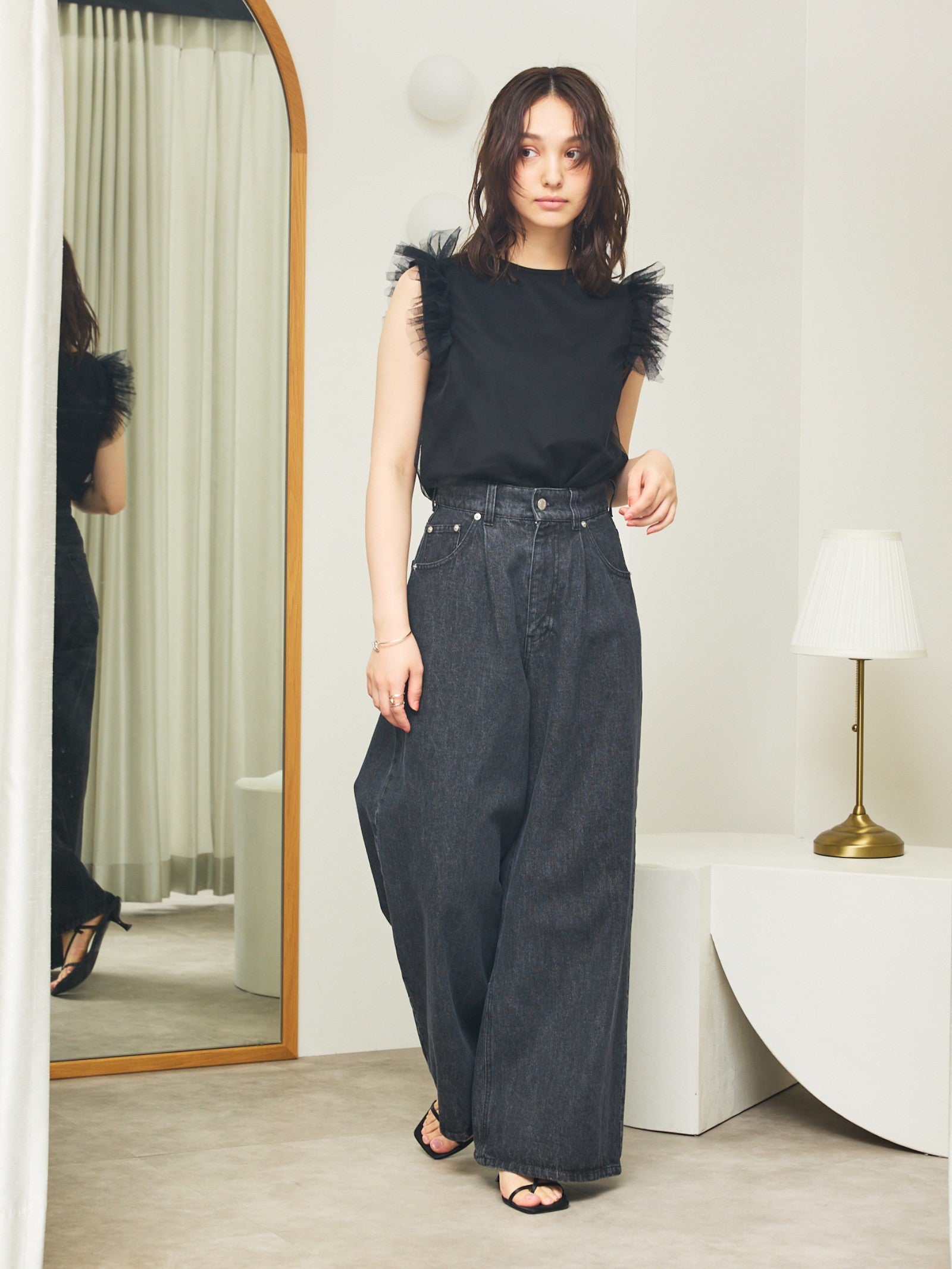 ハイウエストワイドデニムパンツ