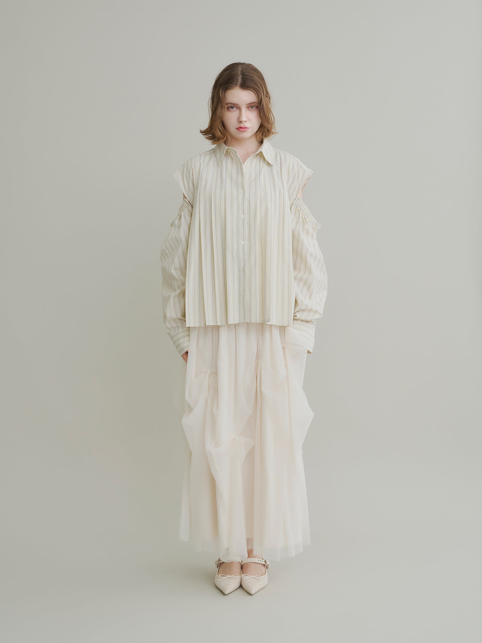 リボンギャザーチュールスカート