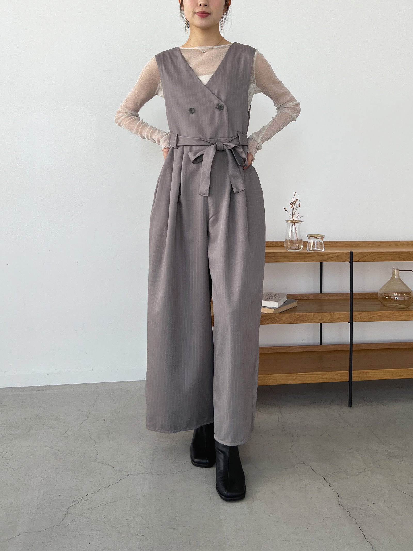 seya. グレー オールインワン ストライプオールインワン