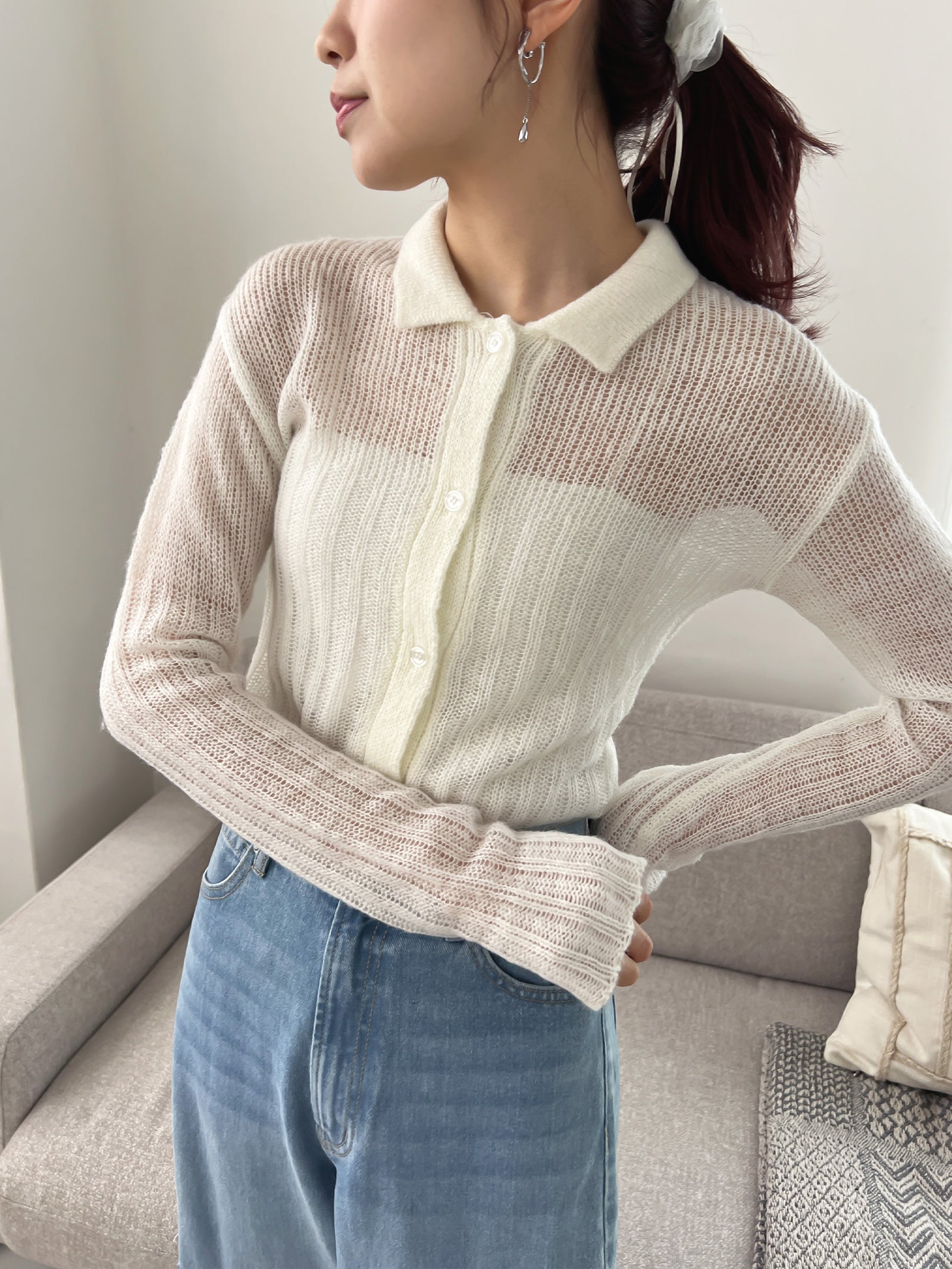 定価¥16,500 シアースウェットカーディガン ADAM ET ROPÉ FEMME(アダム エ ロペ ファム) / シアースウェット