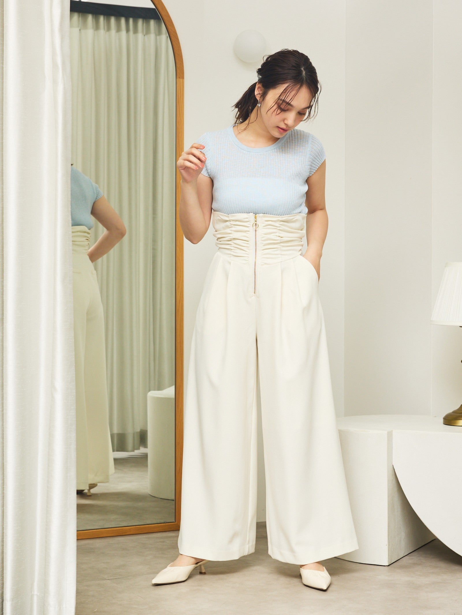 コルセットギャザーワイドパンツ