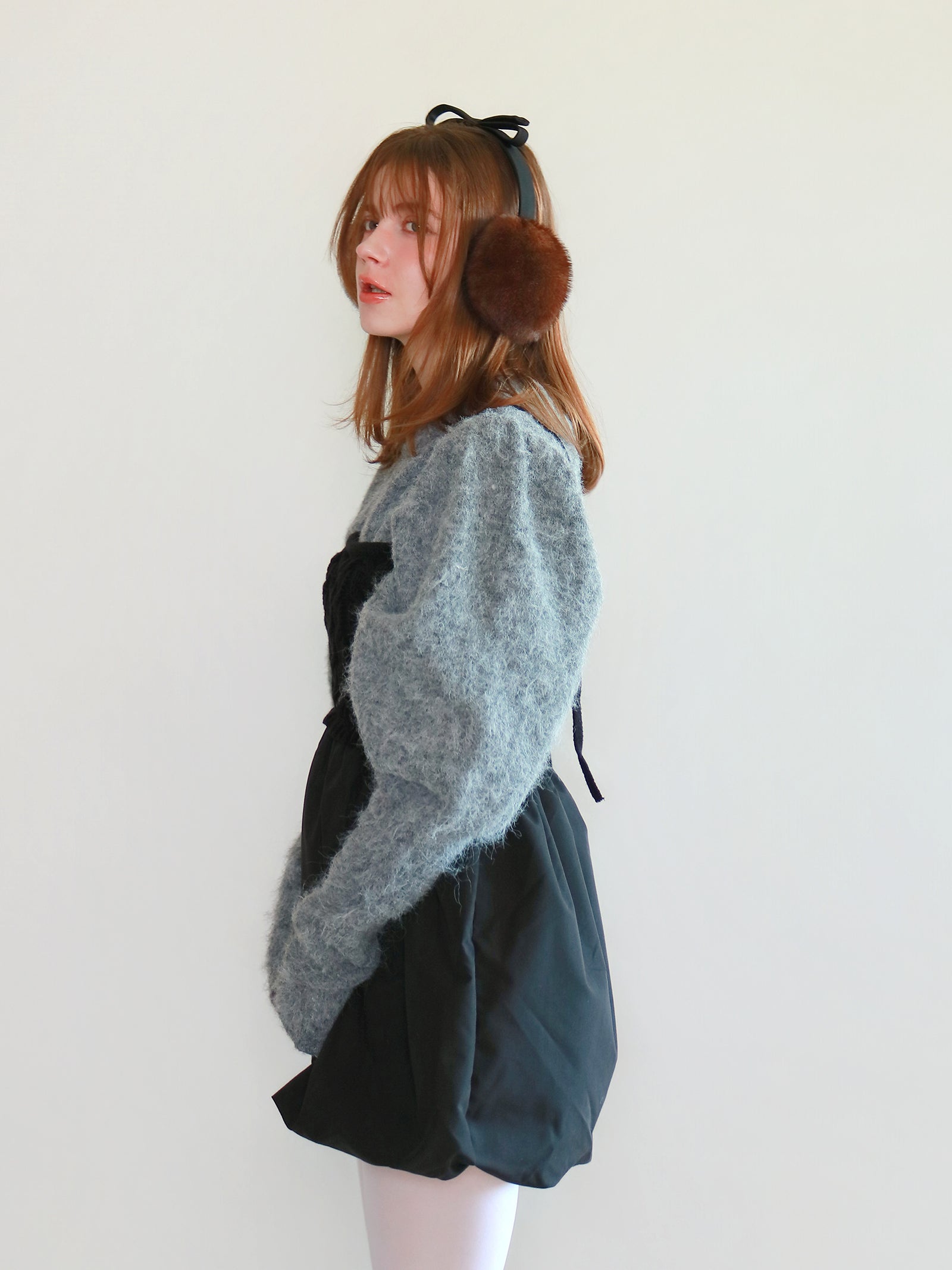 【mic】モヘアパフスリーブニット