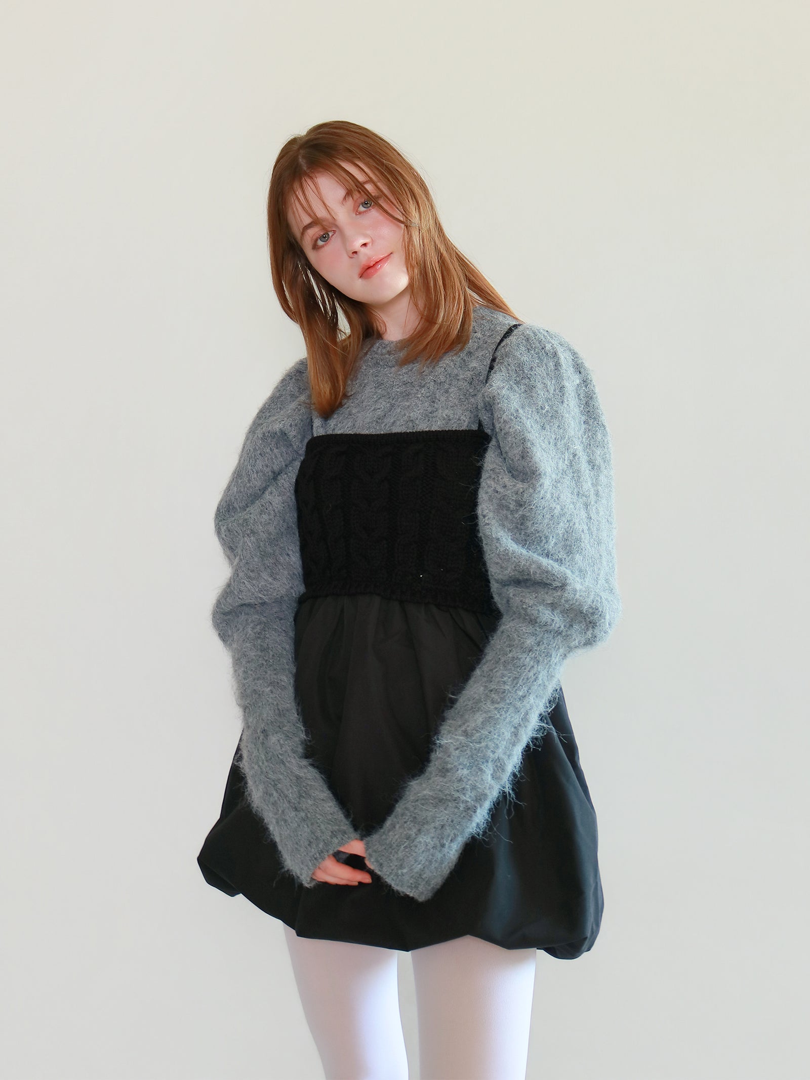 【mic】モヘアパフスリーブニット