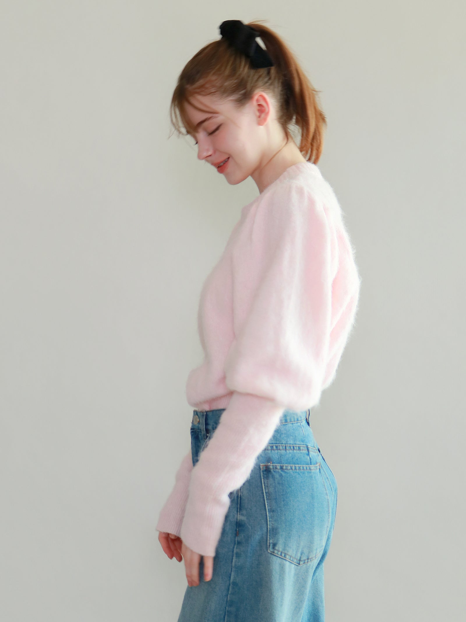 【mic】モヘアパフスリーブニット