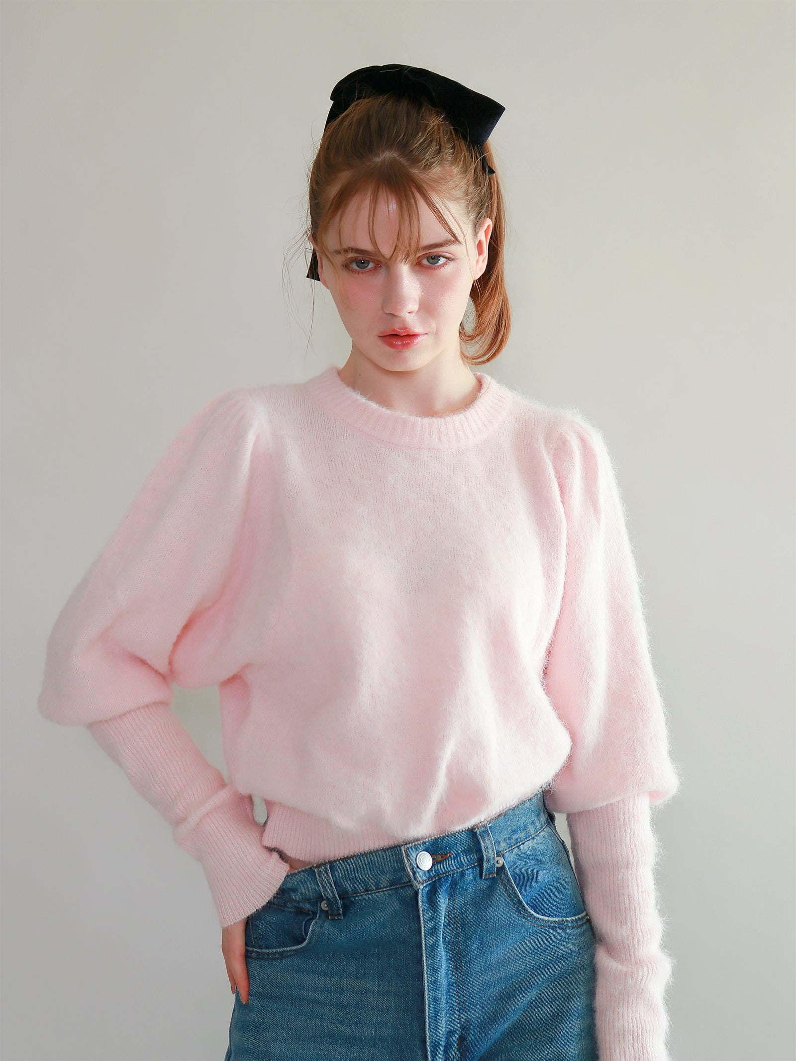 【mic】モヘアパフスリーブニット