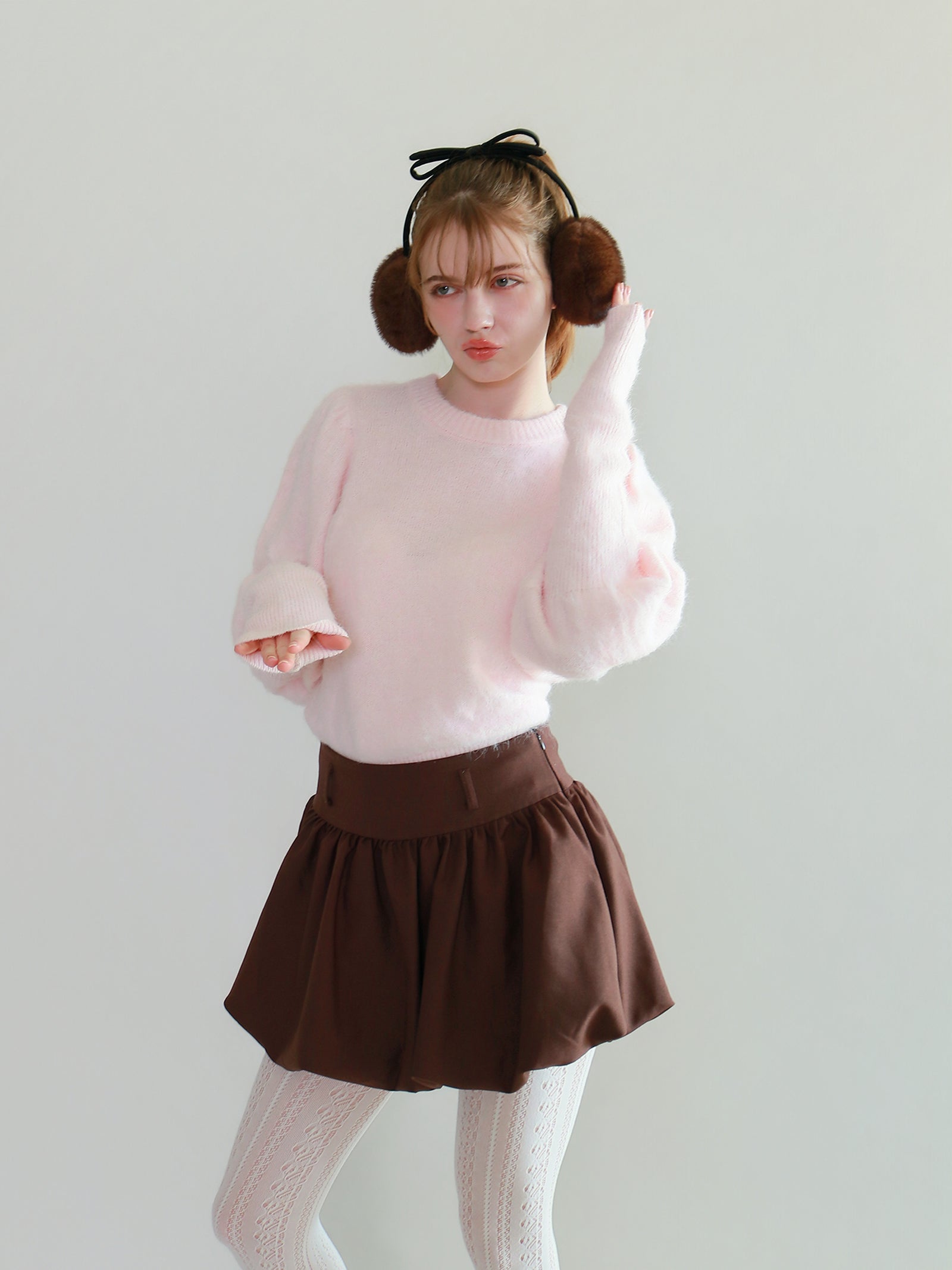 【mic】モヘアパフスリーブニット