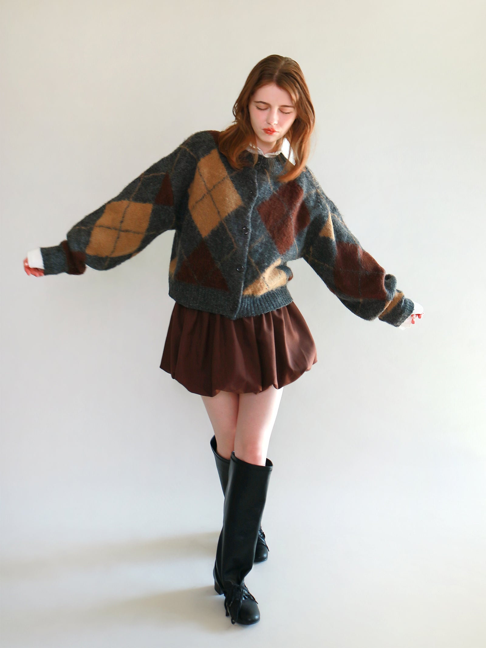 【mic】アーガイルニットカーディガン