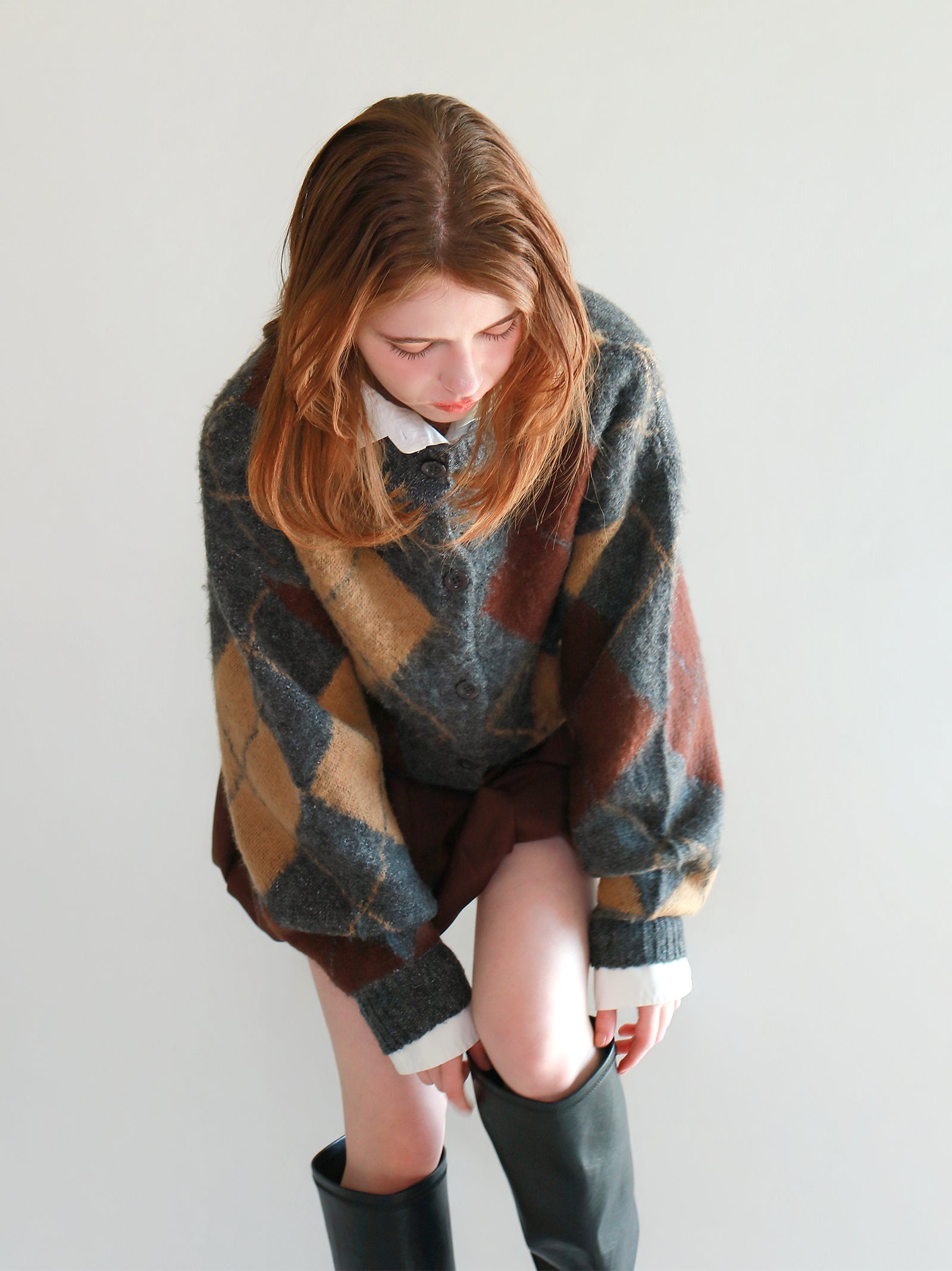 【mic】アーガイルニットカーディガン