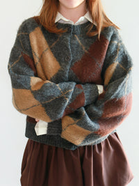 【mic】アーガイルニットカーディガン