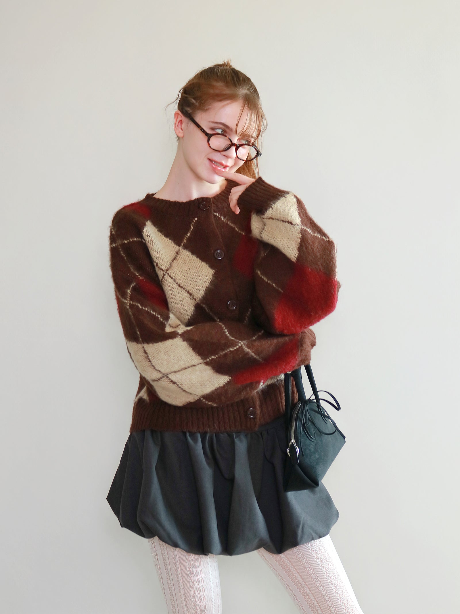 【mic】アーガイルニットカーディガン