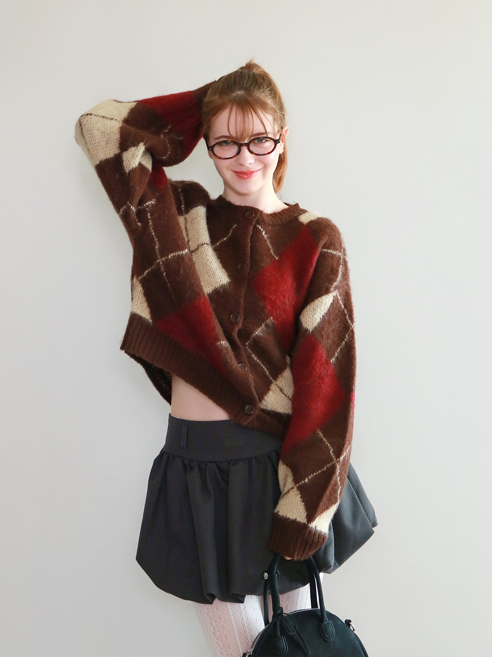 【mic】アーガイルニットカーディガン