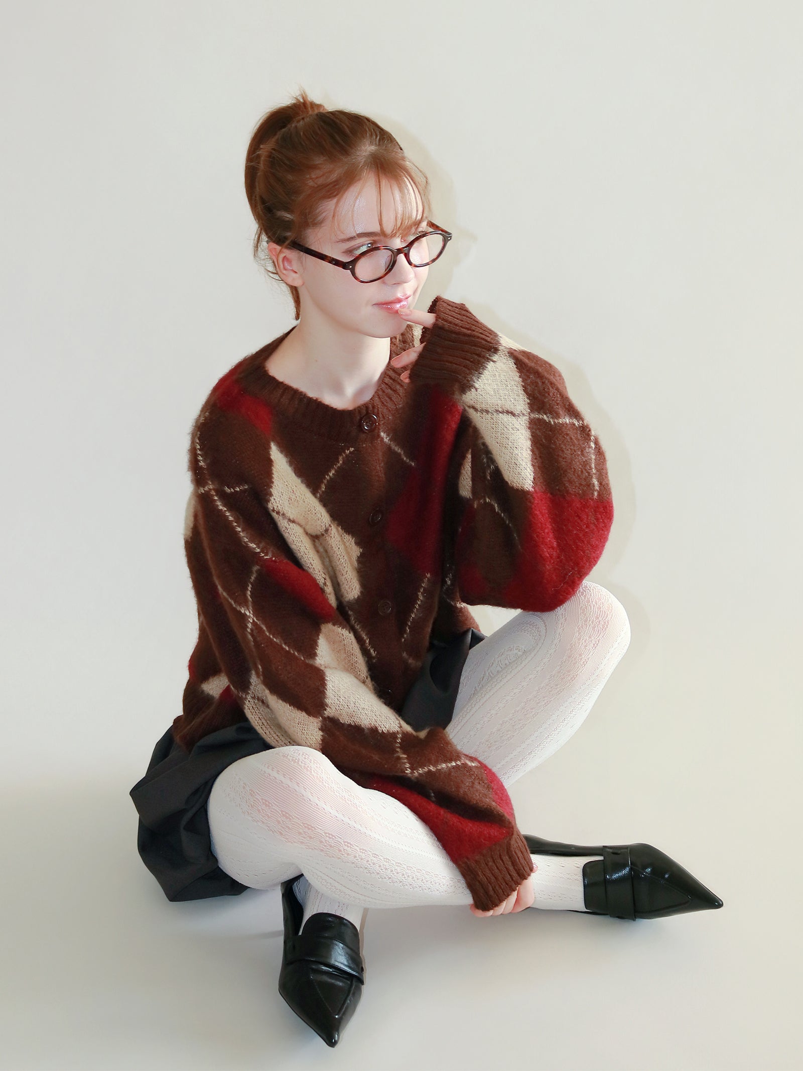 【mic】アーガイルニットカーディガン