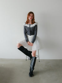 【mic】ベルラッフルニットカーディガン