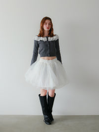 【mic】ベルラッフルニットカーディガン