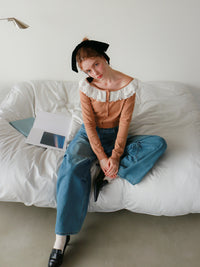 【mic】ベルラッフルニットカーディガン