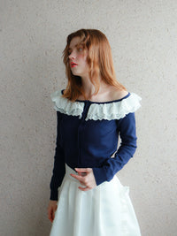 【mic】ベルラッフルニットカーディガン