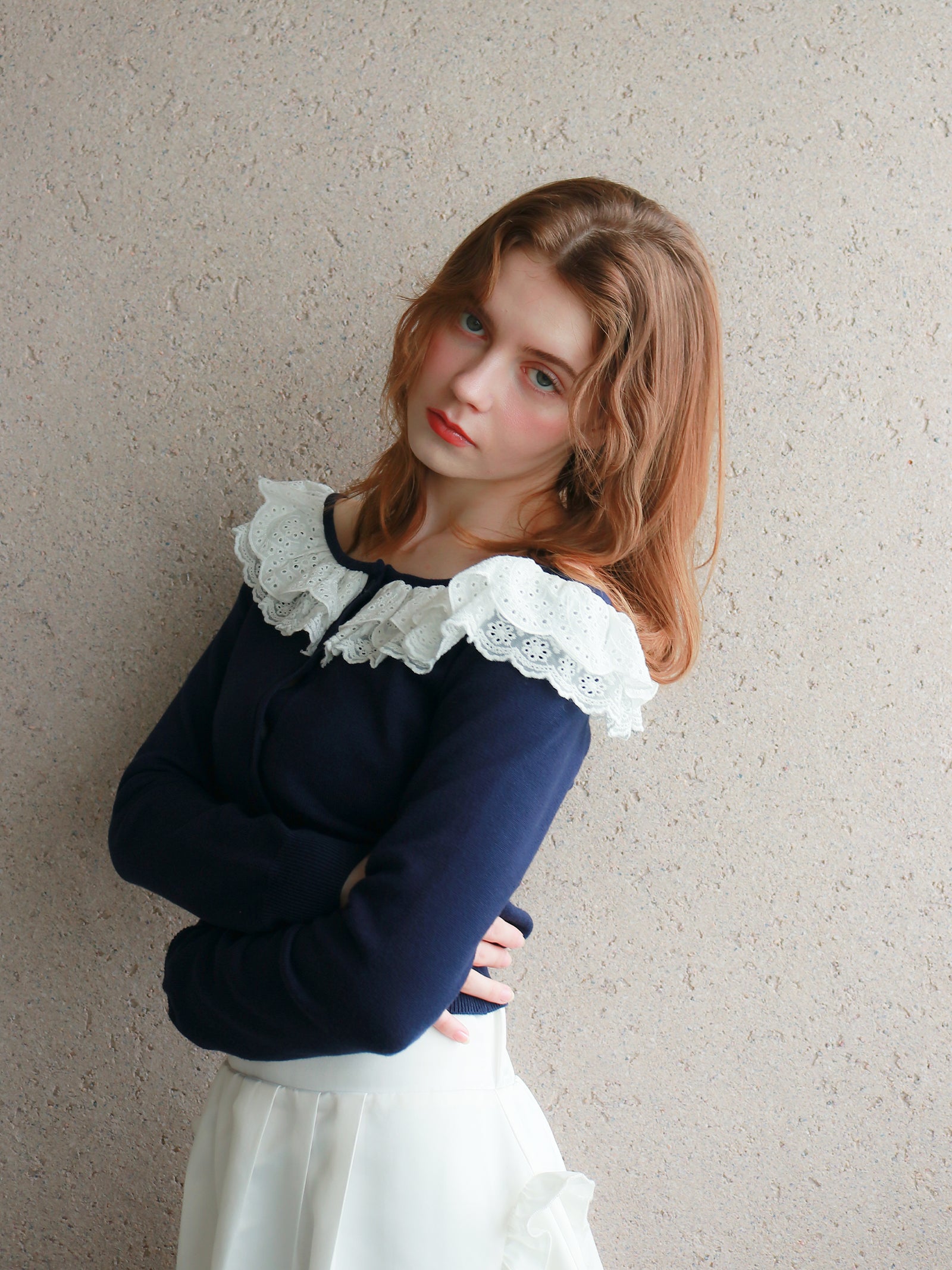 【mic】ベルラッフルニットカーディガン