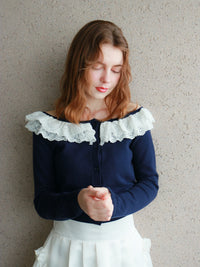 【mic】ベルラッフルニットカーディガン