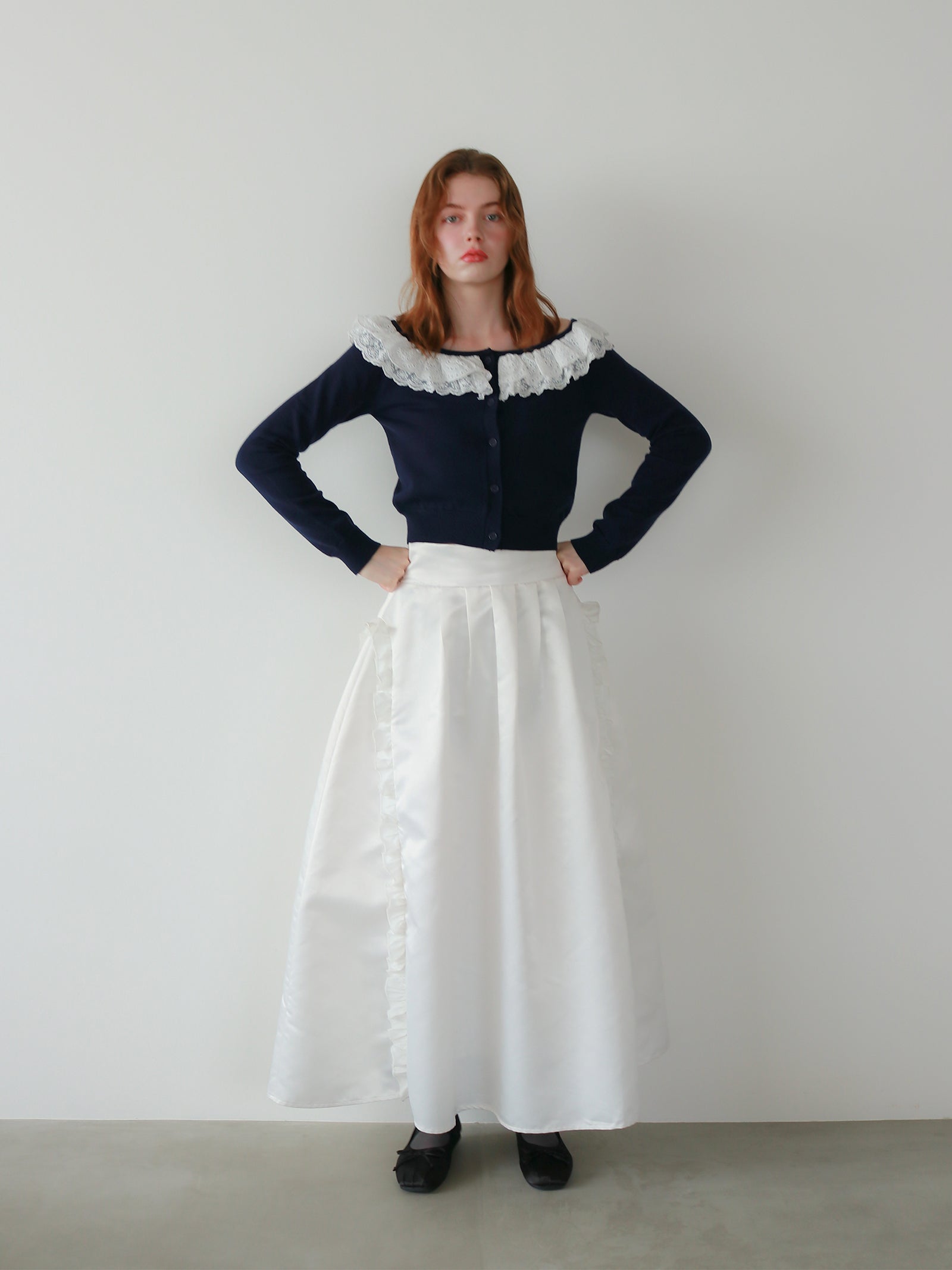 【mic】ベルラッフルニットカーディガン