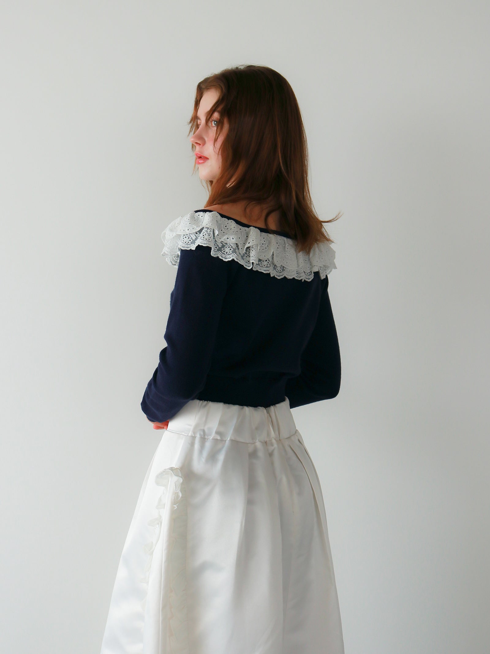 【mic】ベルラッフルニットカーディガン