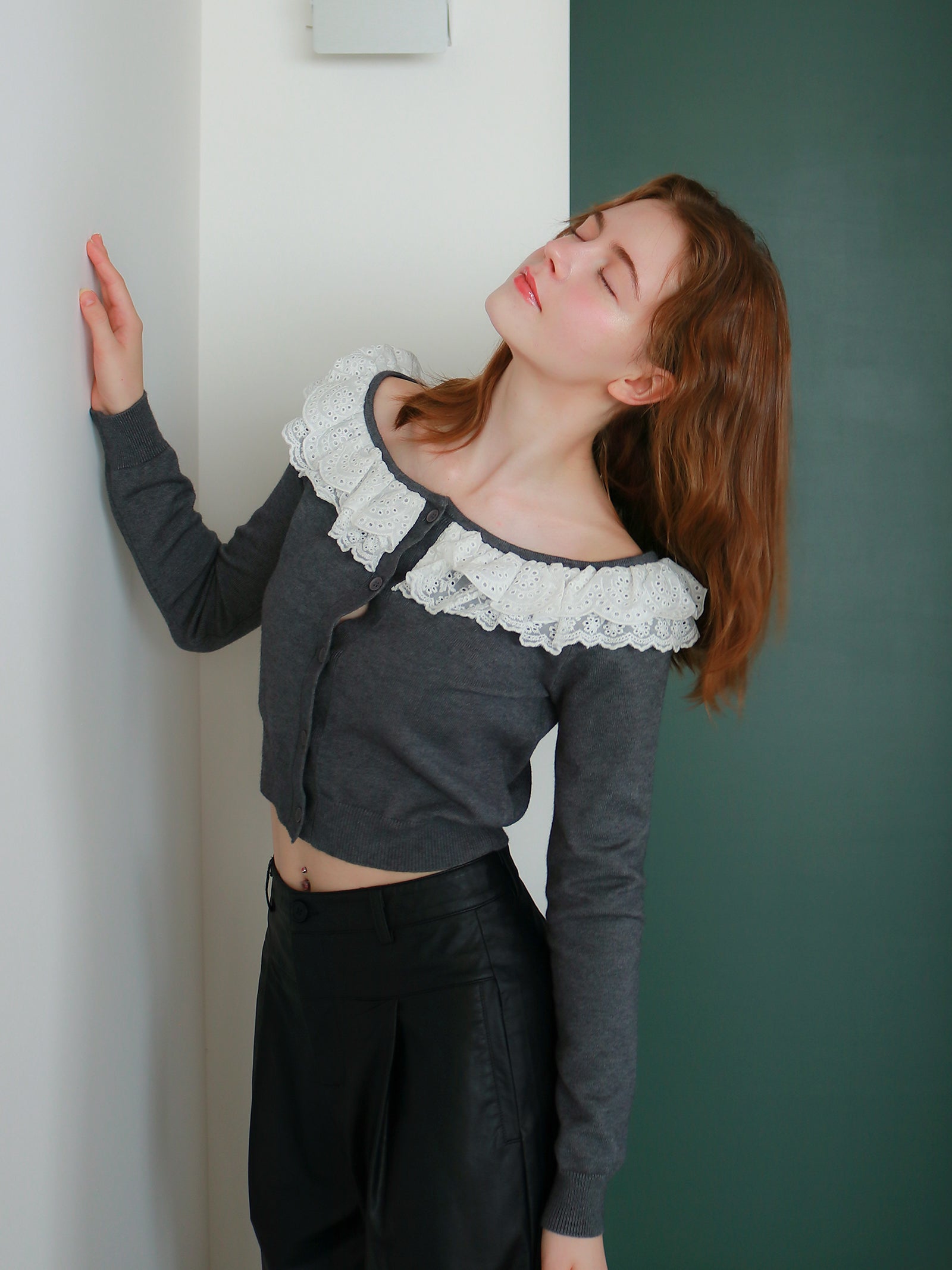 【mic】ベルラッフルニットカーディガン