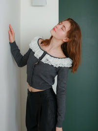 【mic】ベルラッフルニットカーディガン