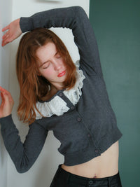 【mic】ベルラッフルニットカーディガン