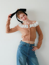 【mic】ベルラッフルニットカーディガン