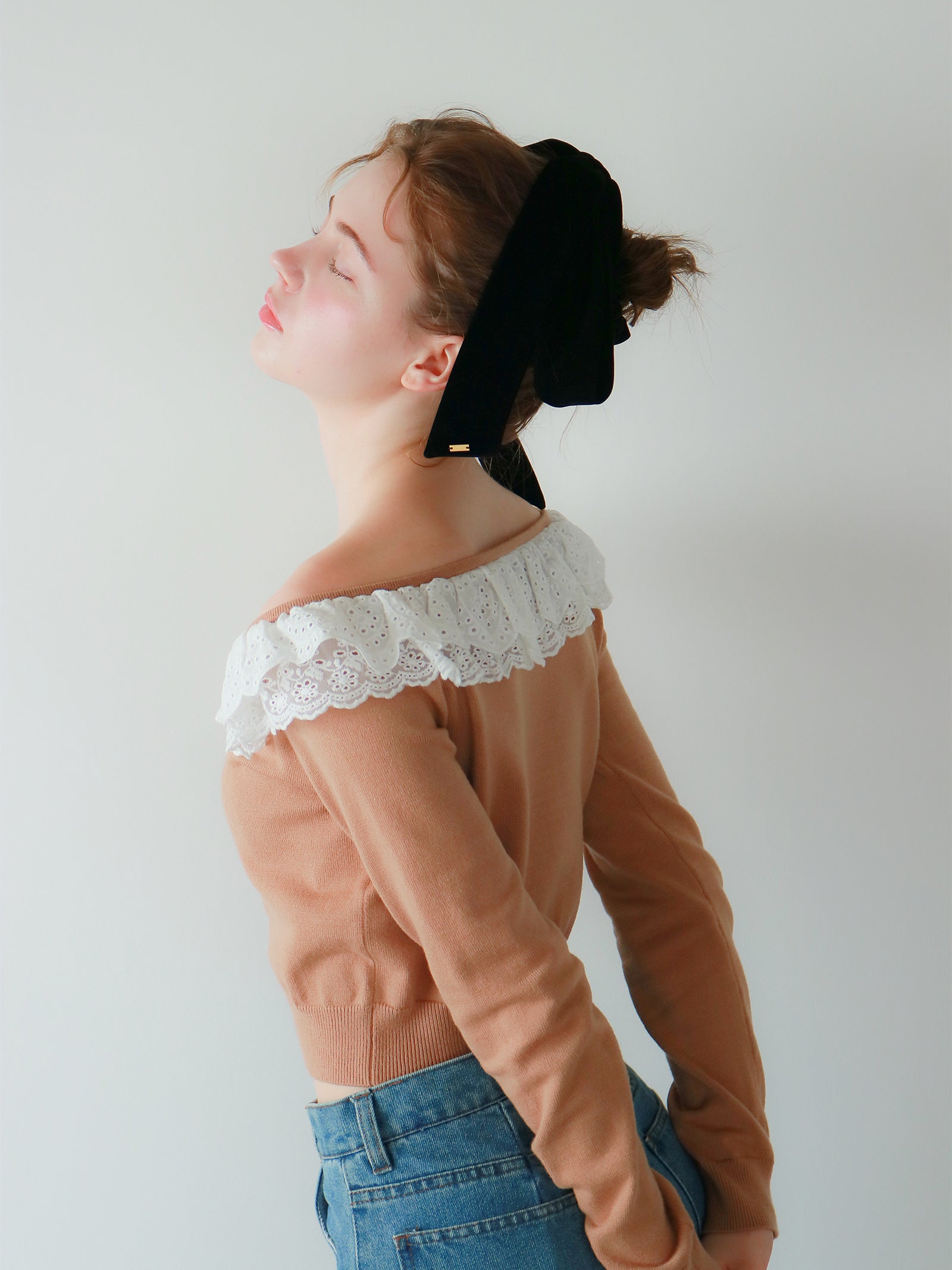 【mic】ベルラッフルニットカーディガン